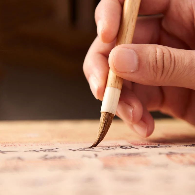 Pinceaux de calligraphie faits à la main, 5 pièces, manche en bois, poils de belette, peinture chinoise, Xiaokai, pinceau d'écriture à Script régulier