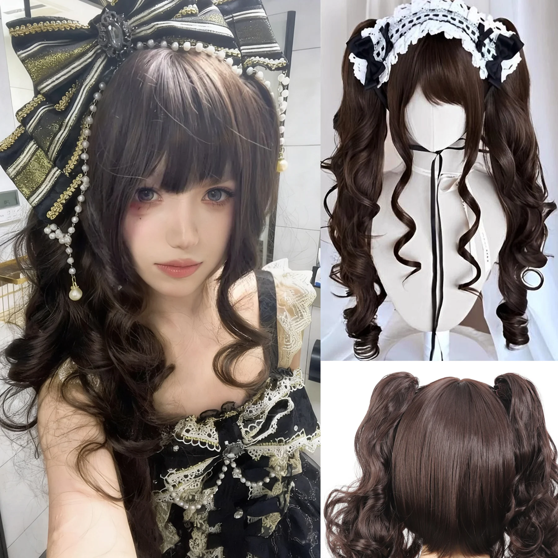 

XIYUE Long Wave Cosplay Wig with Double Ponytail For Women Daily Party Lolita Synthetic Wigs Gold/Chocolate Heat Resistant Hair