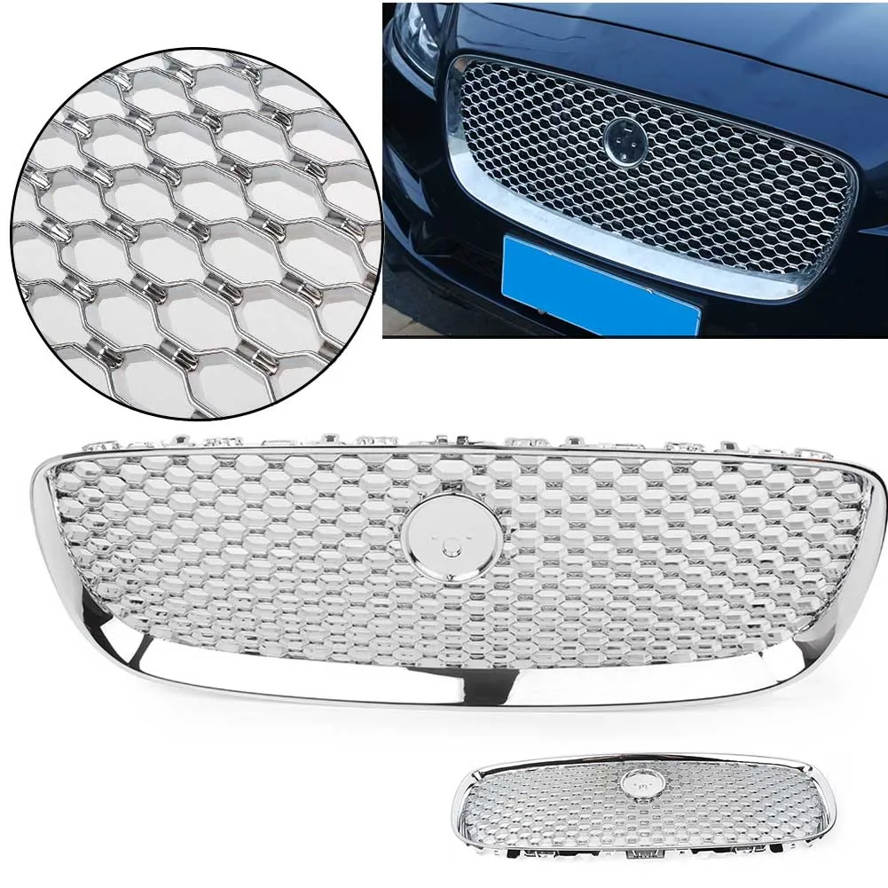 

Chrome Car Front Radiator Grille Upper Grill Accessories For Jaguar XF XFR 2016 2017 2018 2019 2020 w/ Emblem