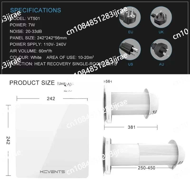 KCVENTS Ventilation System with Air Heat Recovery Air Recuperator with Ceramic Heat Exchanger for Room