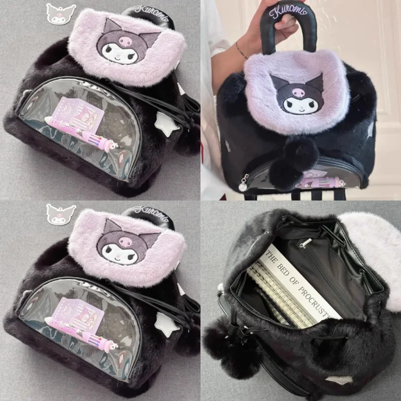 Новинка 2024 г., Sanrio, боляной рюкзак, сумка для кукол, Kawaii Kuromi Hello Kitty, большая сумка для собак в стиле аниме, периферийная, мягкая, вместительная сумка