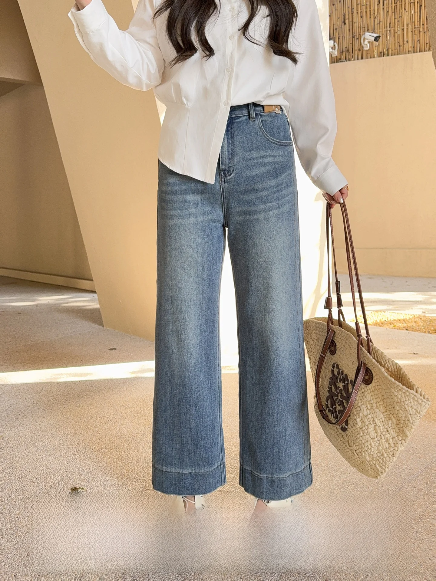 

High Waist Cotton Denim Jeans Straight Leg Blue Spring New Sle Comfortable Fit Women's Casual Trousers by Miss ng