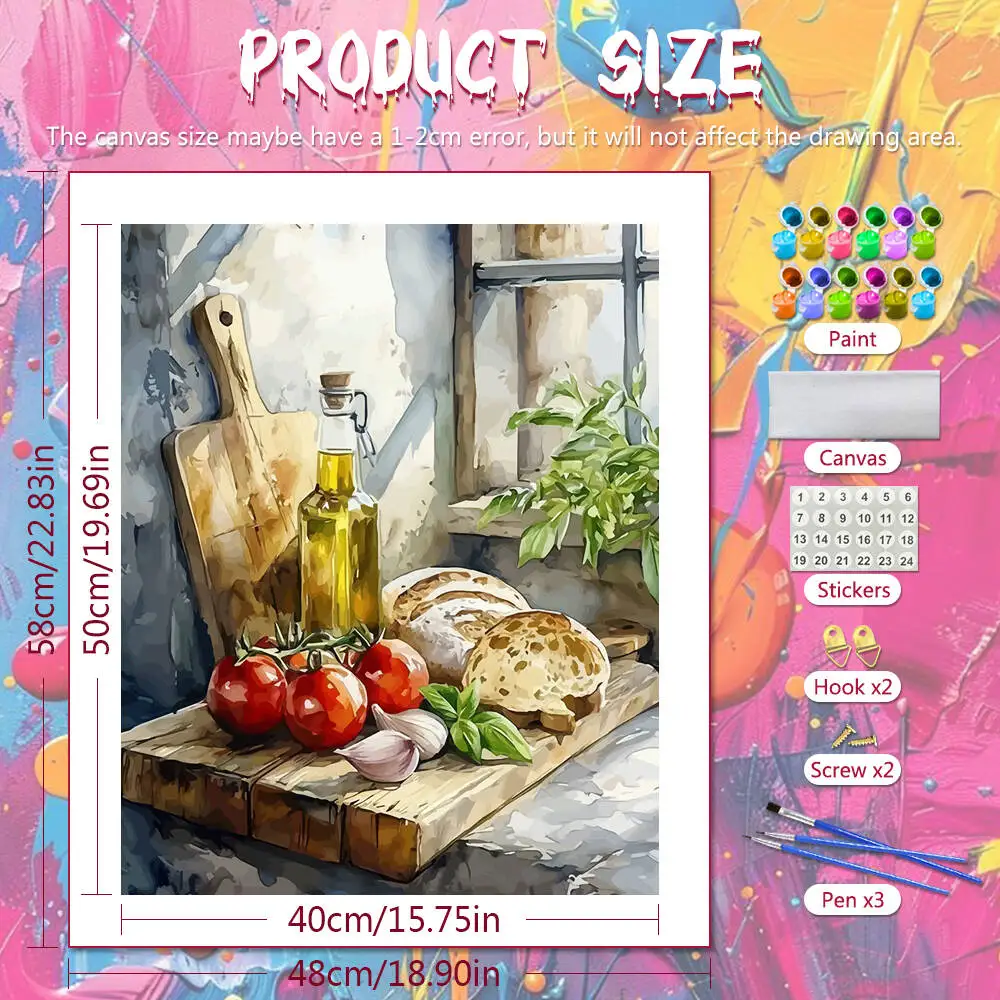 DIY Digital Oil Painting Bread Painting By Numbers On Canvas Tomato Onion Paint By Number Adult Kit Food Kitchen Decoration
