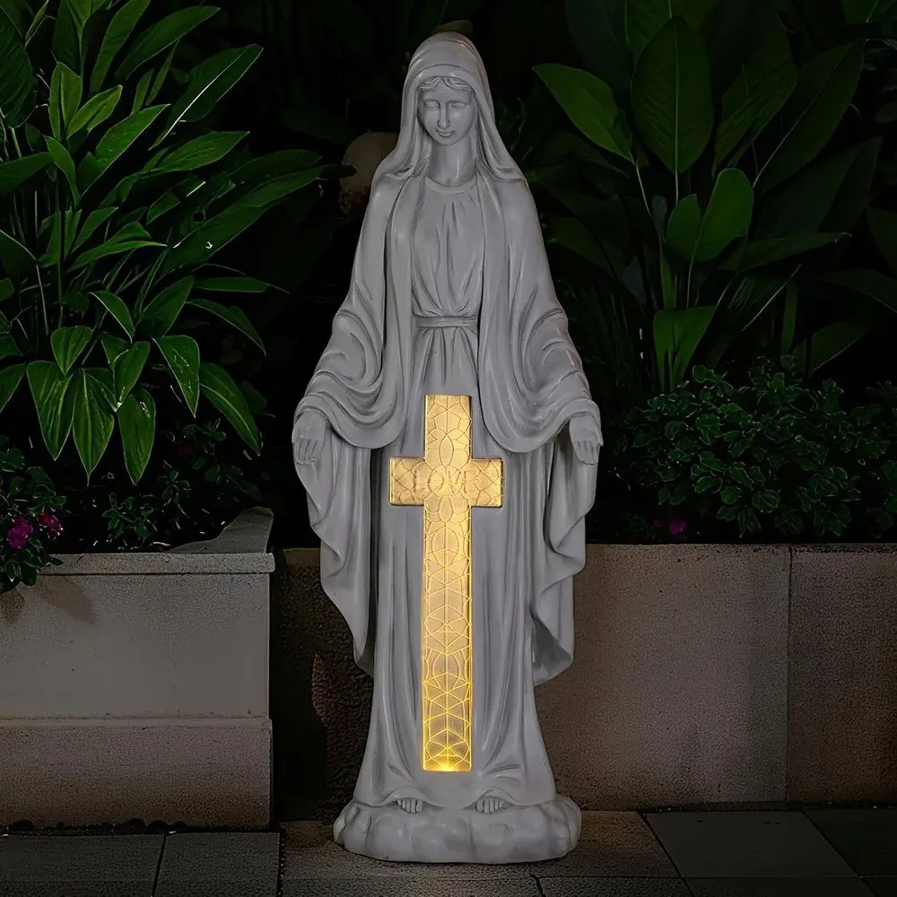 

r Virgin Mary Praying Statue 27.9 Inch- Outdoor Religious Garden Decor with LED Lights, Weather-Resistant Magnesium Oxide Scutur