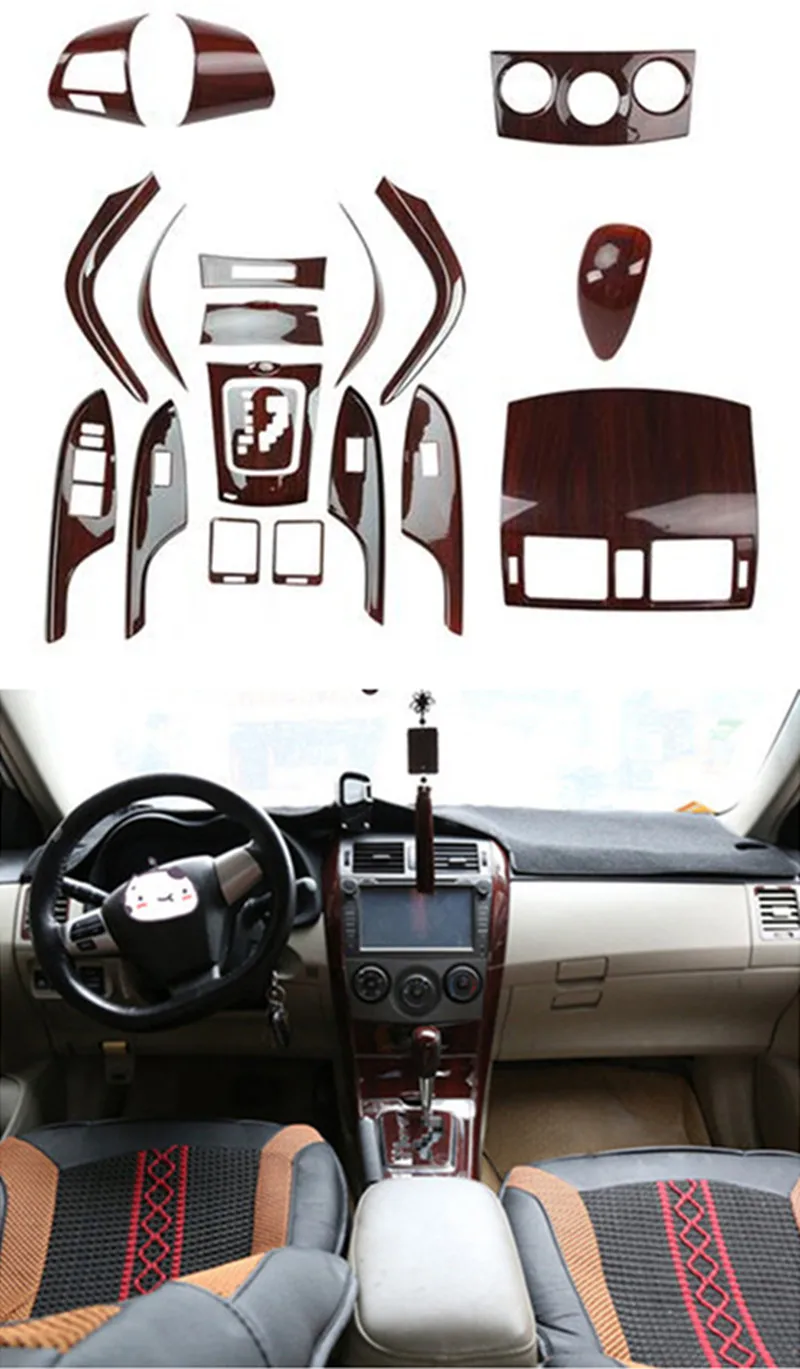 1lot Car stickers ABS Gloss wooden grain inside decoration cover for 2007-2012 Toyota Corolla MK10