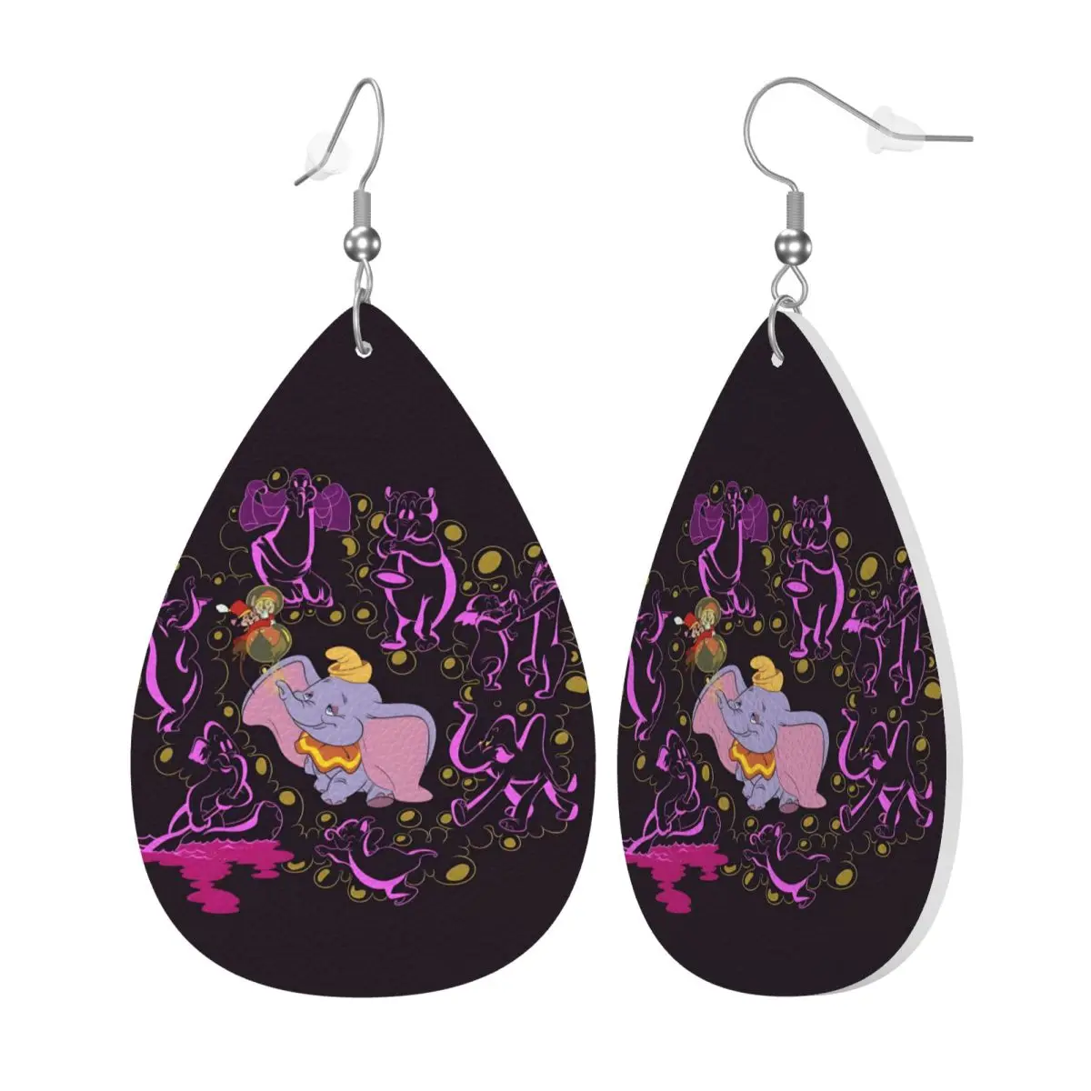Custom Dumbo Cartoon PVC Leather Earrings Dangle Earrings Jewelry For Women Cute Elephant   For Wife Mother Gift