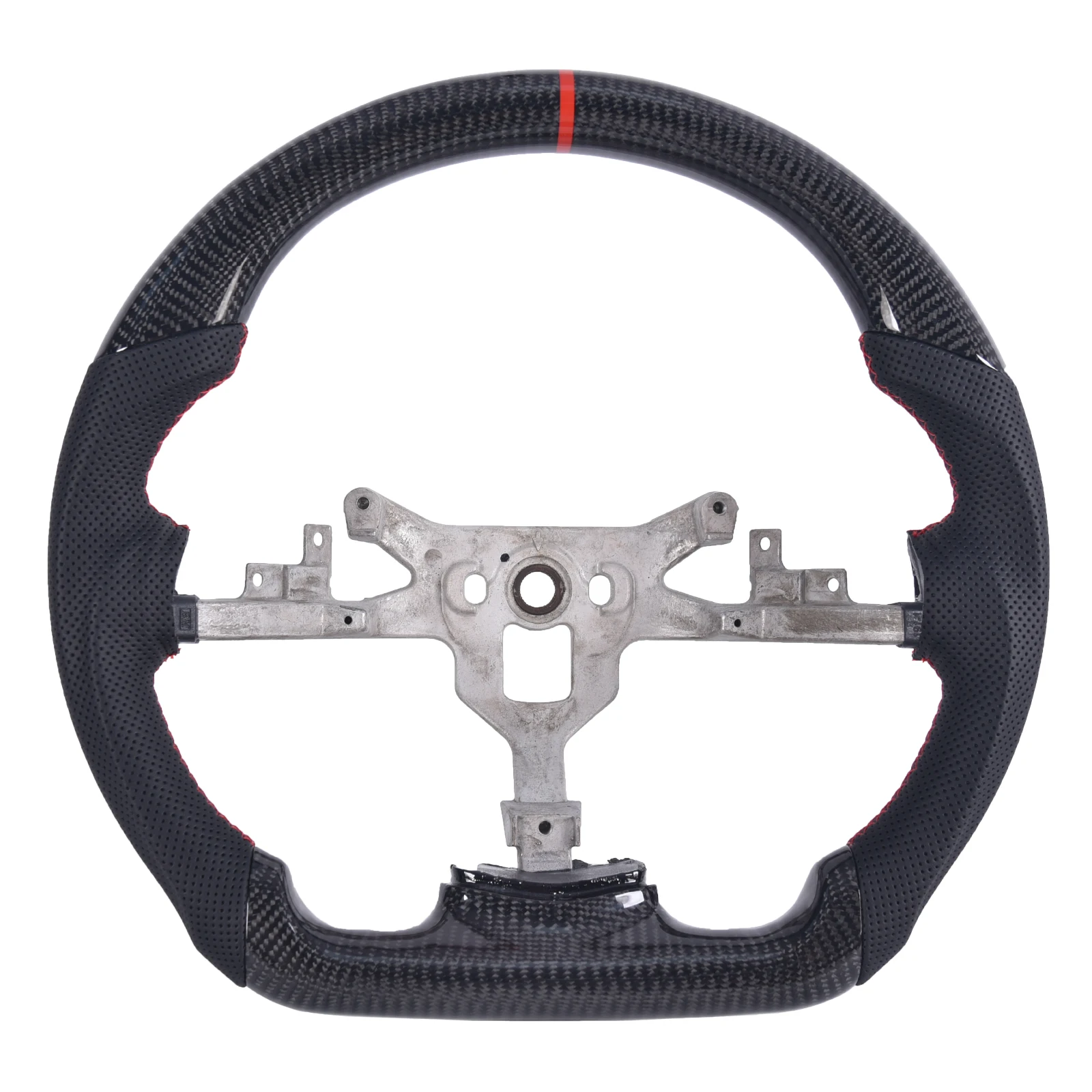. Fiber Steering Wheel for Chevy Corvette C6 ZR1/Z06 2006-2011, D-Shape Flat Bottom Perforated Leather Grip