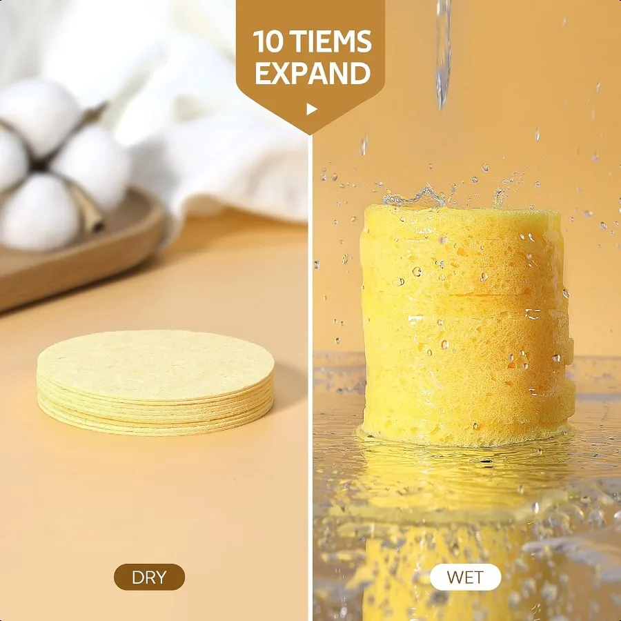 50個入り圧縮セルロース100%天然コスメティックスパスポンジ、洗顔、角質除去マスク、メイク落とし用