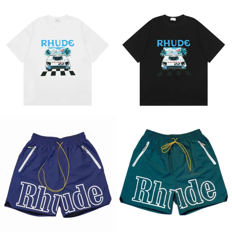 

Latest Style RHUDE Men's Casual Shorts Hip Hop Elastic Waist Drawstring Zip Pocket Summer Street Leisure Beach Shorts