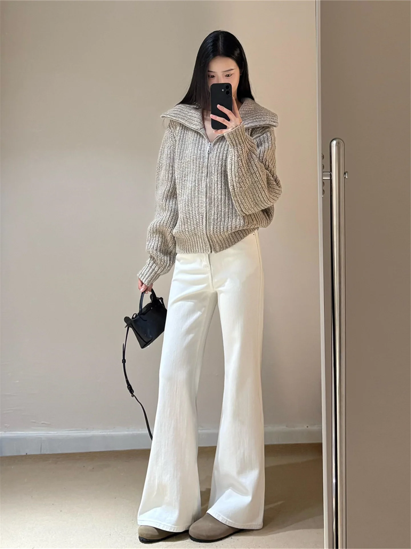 

Extended Length High Waist Flared Jeans Women's Spring Autumn Loose Fit Casual Pants Tall Size Wide Leg Floor Length