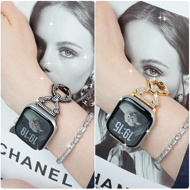 Para apple iwatch s10 cristal com diamante metal pulseira de relógio s9/s8/7/8/9/10th geração verão moda feminina pulseira inoxidável