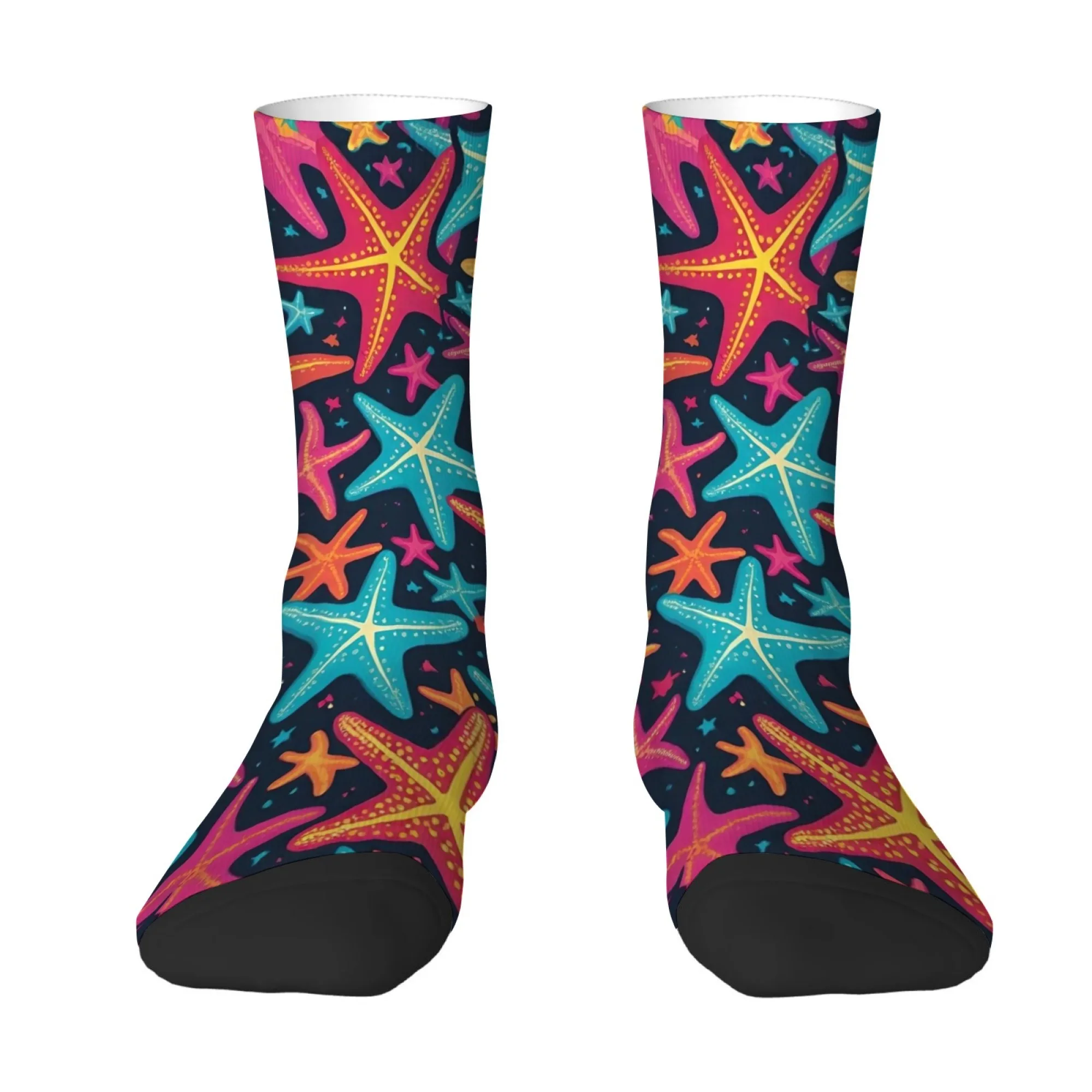 Fluorescent Vibrant Color-blocked Starfish Men's Mid-calf Socks Gradient Dazzling Dynamic Comfortable Socks for Travel Outdoor
