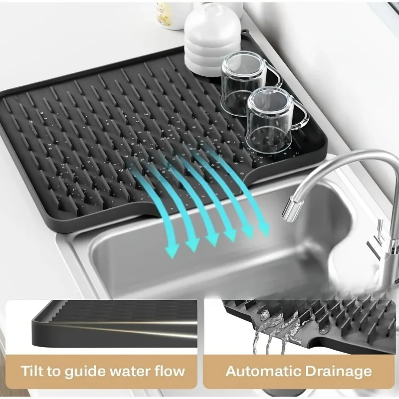 

Non-Slip Silicone Kitchen Drain Mat with Built-in Drainage Design, Heat-Resistant and Easy to Clean, Suitable for Countertops