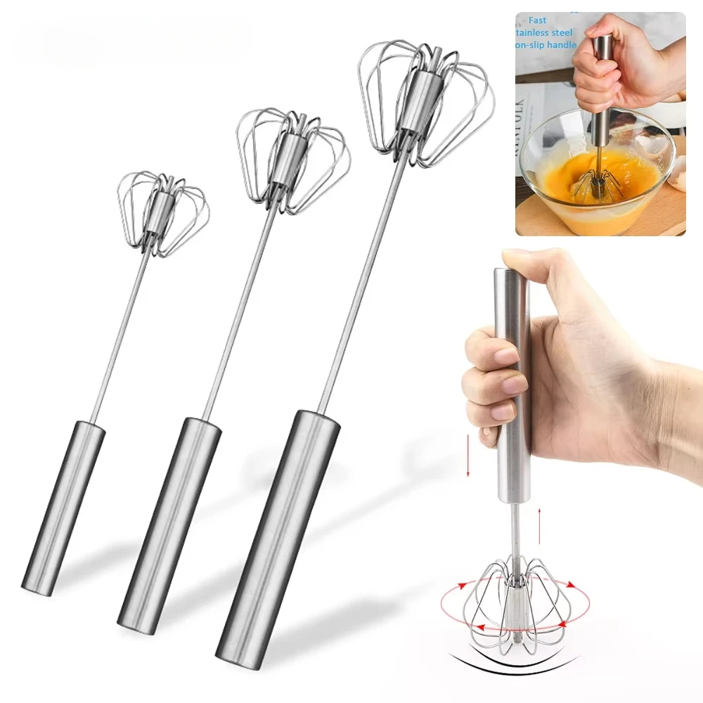 Three sizes of semi-automatic egg beater, stainless steel manual push type egg beater, cream mixer, kitchen accessories