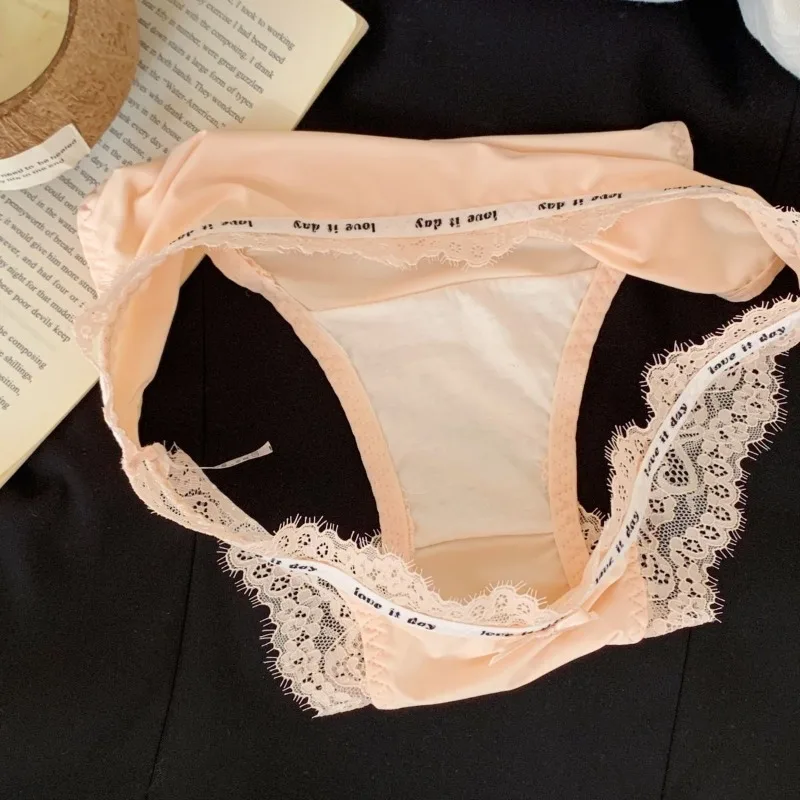 Lace Bow Breathable Comfortable Girl Panties Ice Silk Ruffle Edge Low Waist Women Briefs Thin Solid Color Quick Drying Underwear