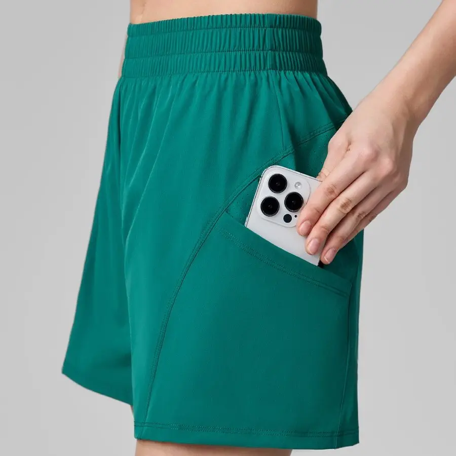 Anti-exposure Nude Yoga Shorts Women's Quick-drying Gym Pocket Sports Shorts Fake Two-piece High-waisted Running Fitness Pants
