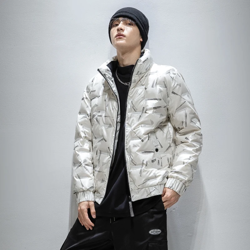 Fashion 2024 Autumn Winter Men's Bright Duck Down Jackets Casual Warm Short Puffer Coat Streetwear Loose Windproof Down Clothing