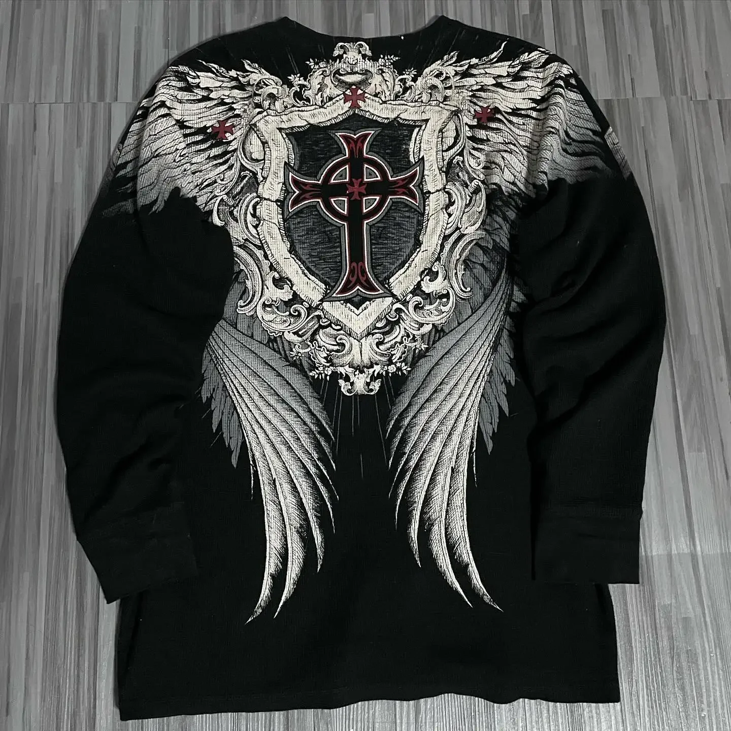 Affliction Long sleeves T Shirts 90s Womens Graphic Print Oversized T Shirt  New Harajuku Gothic Round Neck Cotton Casual Tops