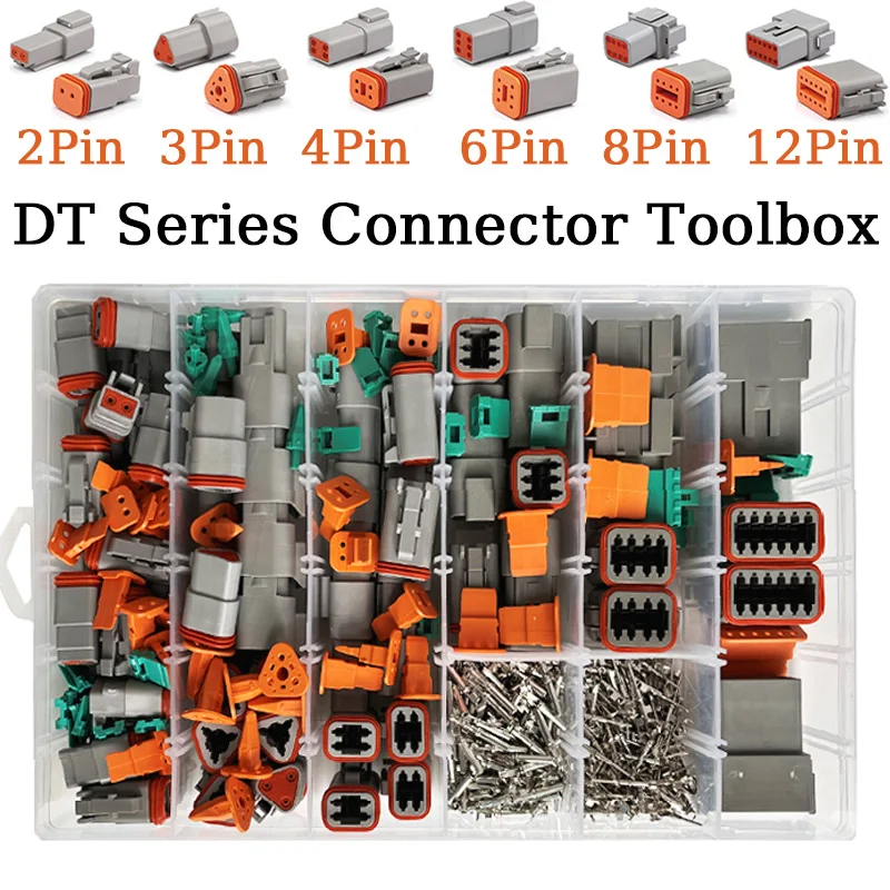 

1/5/10Sets Deutsch DT series Waterproof Wire Connector Kit DT06-2/3/4/6S DT04-2/3/4/6/8/12P Automotive Sealed Plug with pins box