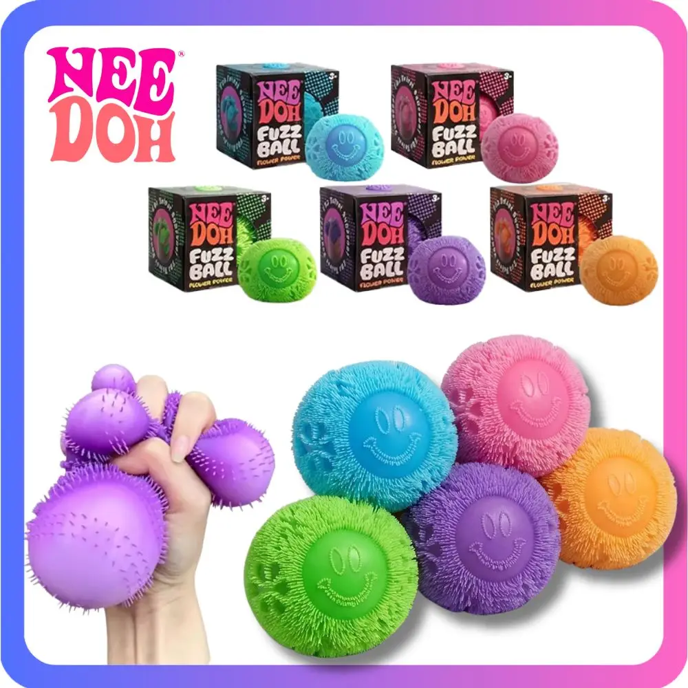 NeeDoh Fuzz Ball Anti Stress Squeeze Toy, Fluffy Fuzzy Smiley Face Squishy Ball, Portable Fidget Sensory Toy for Birthday Gift