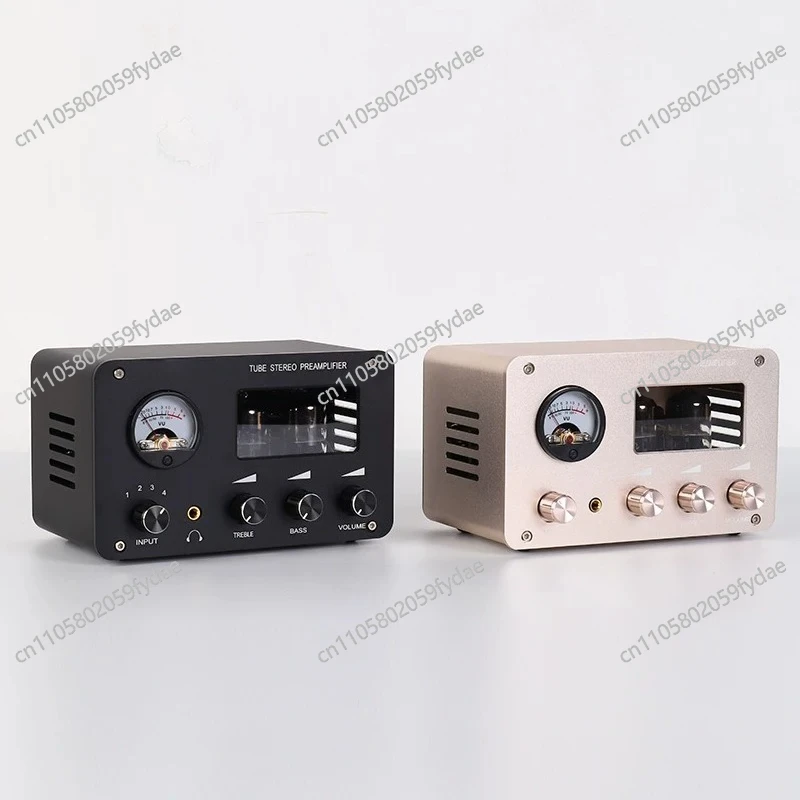 Audiophile Tube Preamp 4-input 2-output HIFI Preamp with Built-in VU Level Meter High-bass Adjustment Headphone Amplifier