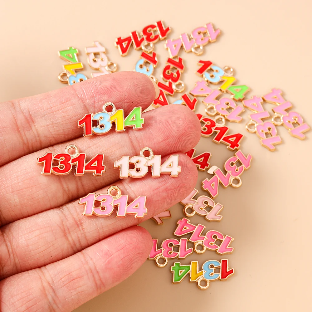 Leslie 20 Stück Niedliche Emaille-Zahlenanhänger 1314 für Schmuckherstellung, Halsketten, Ohrringe, DIY-Zubehör, Valentinstagsgeschenke – Detail 3
