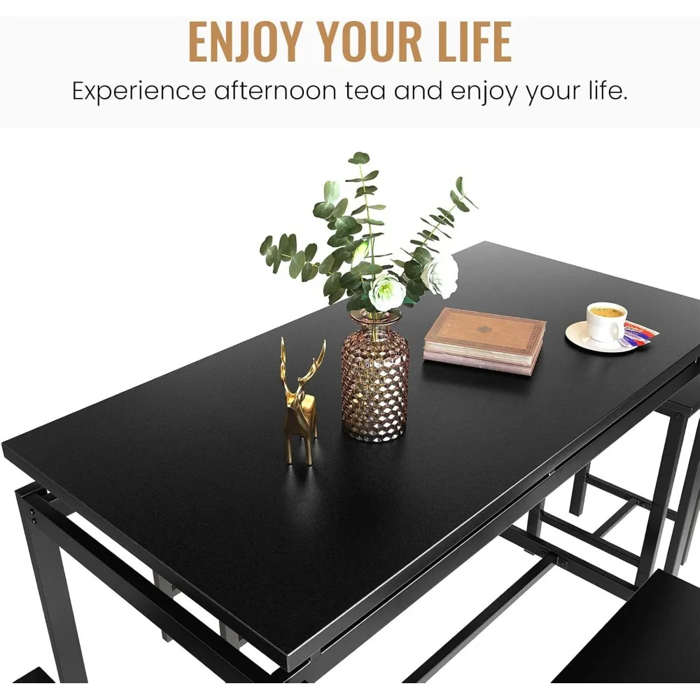 Set Meja Makan 5 Buah, Meja dan Kursi Dapur Modern untuk 4 Orang, Set Meja Bar Pub Kayu Sempurna untuk Sudut Sarapan