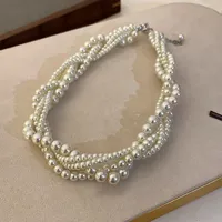 Luxury Korean Style Twining Pearl Choker Necklaces for Women Geometric Necklaces Weddings Bride Jewelry Accessories