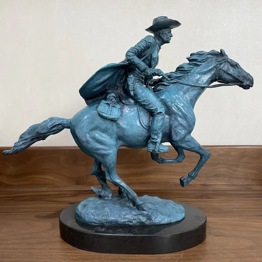 Bronze Large Western Cowboy Statue Replica Remington Signed Exquisite Pure Copper Sculpture Art Collectible Figurine Home Decor