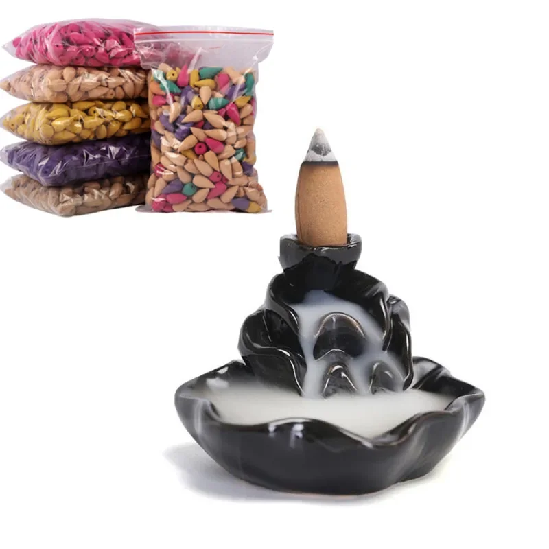 60pcs/280pcs/bag Household Natural Reflux Tower Incense Tea Smoke Backflow Incense Cones Fragrant Reflux Aromatherapy Cones