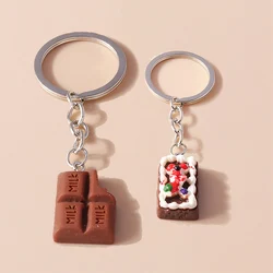 Cute Resin Simulation Food Keychain Cookies Chocolate Key Ring for Car Key Holder Handbag Pendant DIY Jewelry Gifts