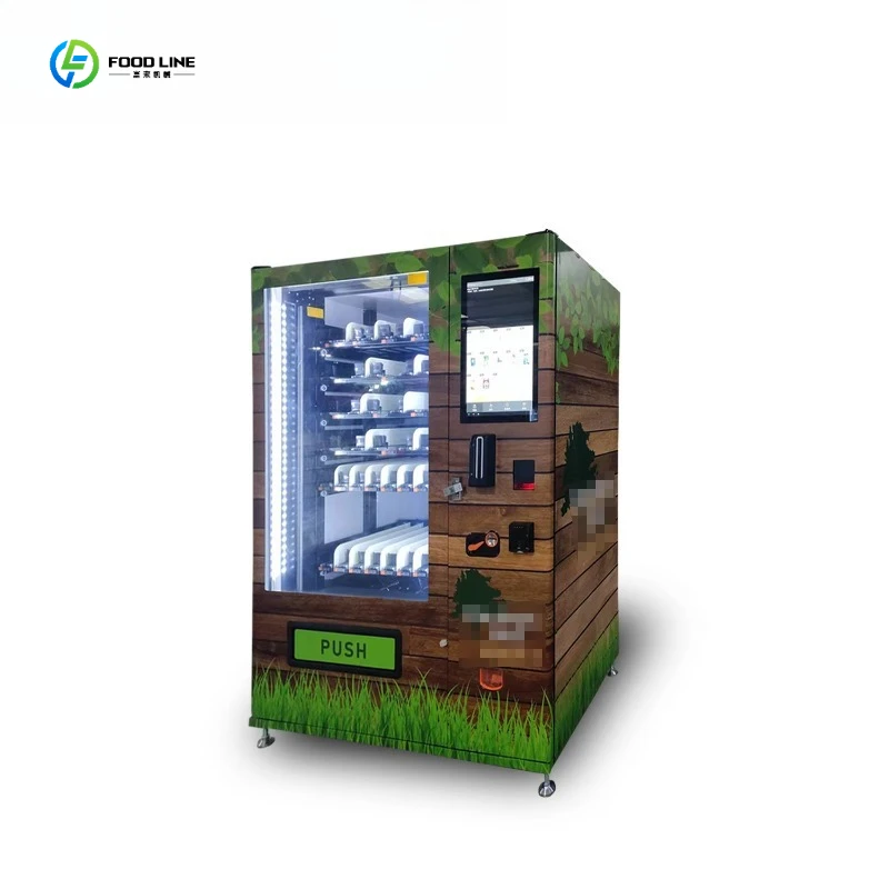 Touchscreen Healthy Meal Vending Machine for Shopping Malls Accepting Coin QR Code Token Payments Made Metal Steel FL Customized