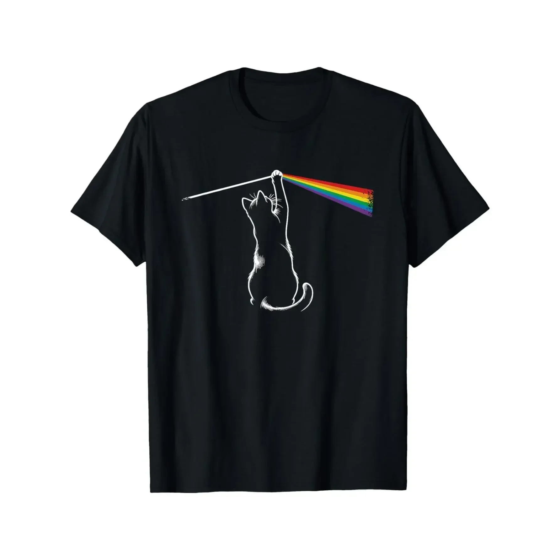 

Unisex Rock Cat Graphic T-Shirt - 100% Cotton Relaxed Fit, Black Cat & Rainbow Guitar Print, Machine Washable Casual Tee for Music Lovers, All-Season Comfort, Round Neckline Shirt | Comfortable Fit Shirt