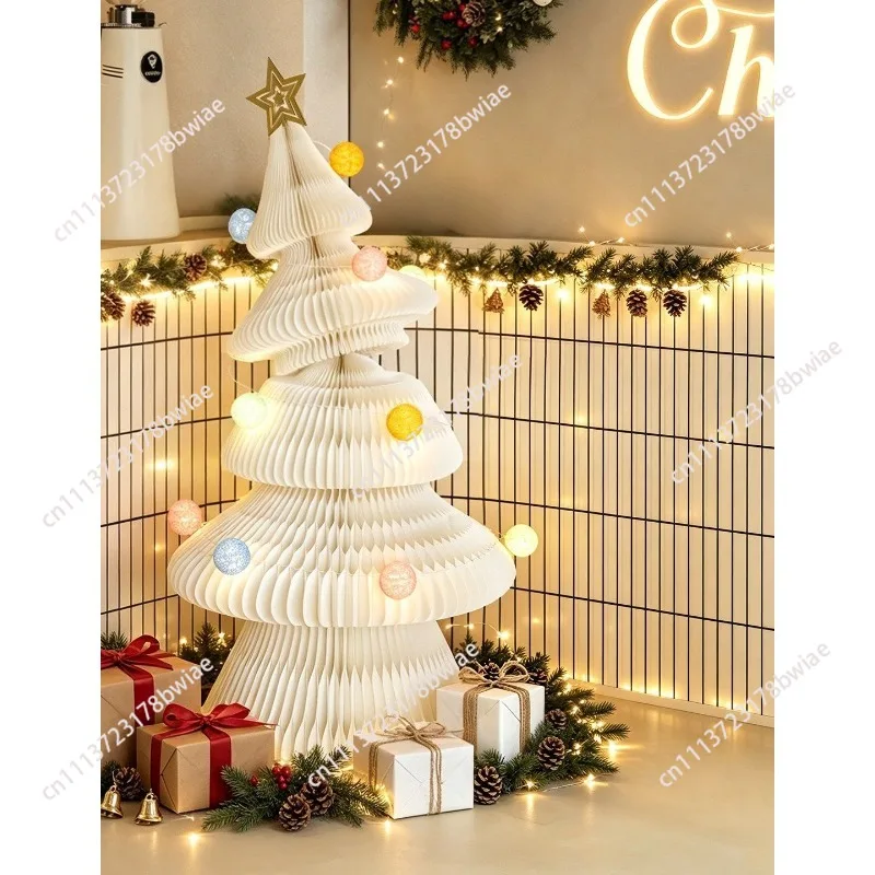 Falling snow crooked neck Christmas tree floor ornament living room shopping mall holiday scene paper art decoration furnishings