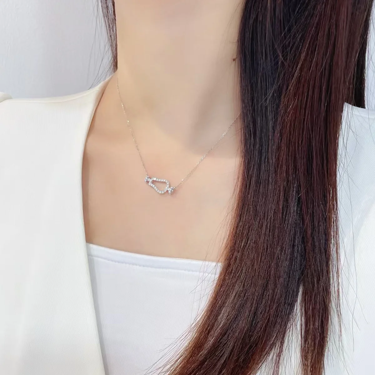 PT950 على شكل دائري مختبر نمت الماس قلادة قلادة مجموع 0.29CT مختبر الماس حدوة الحصان قلادة هدية للذكرى السنوية للزوجة #4