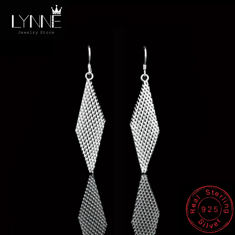 

Серьги-подвески в этническом стиле, ювелирные изделия, длинные серьги в форме ромба с крупной сеткой, геометрические серьги из стерлингового серебра 925 пробы для женщин, подарок