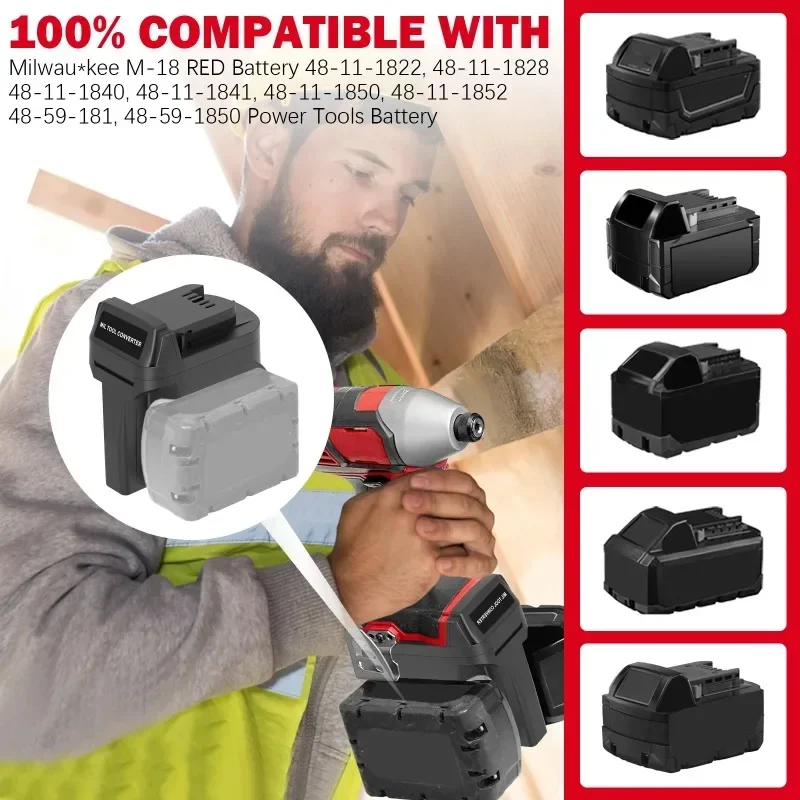 For Milwaukee Two Packs 18V Li-ion Batteries Compatible with For Milwaukee 18V Li-ion Battery Power Tool MIL18MIL 2 in 1 Adapter