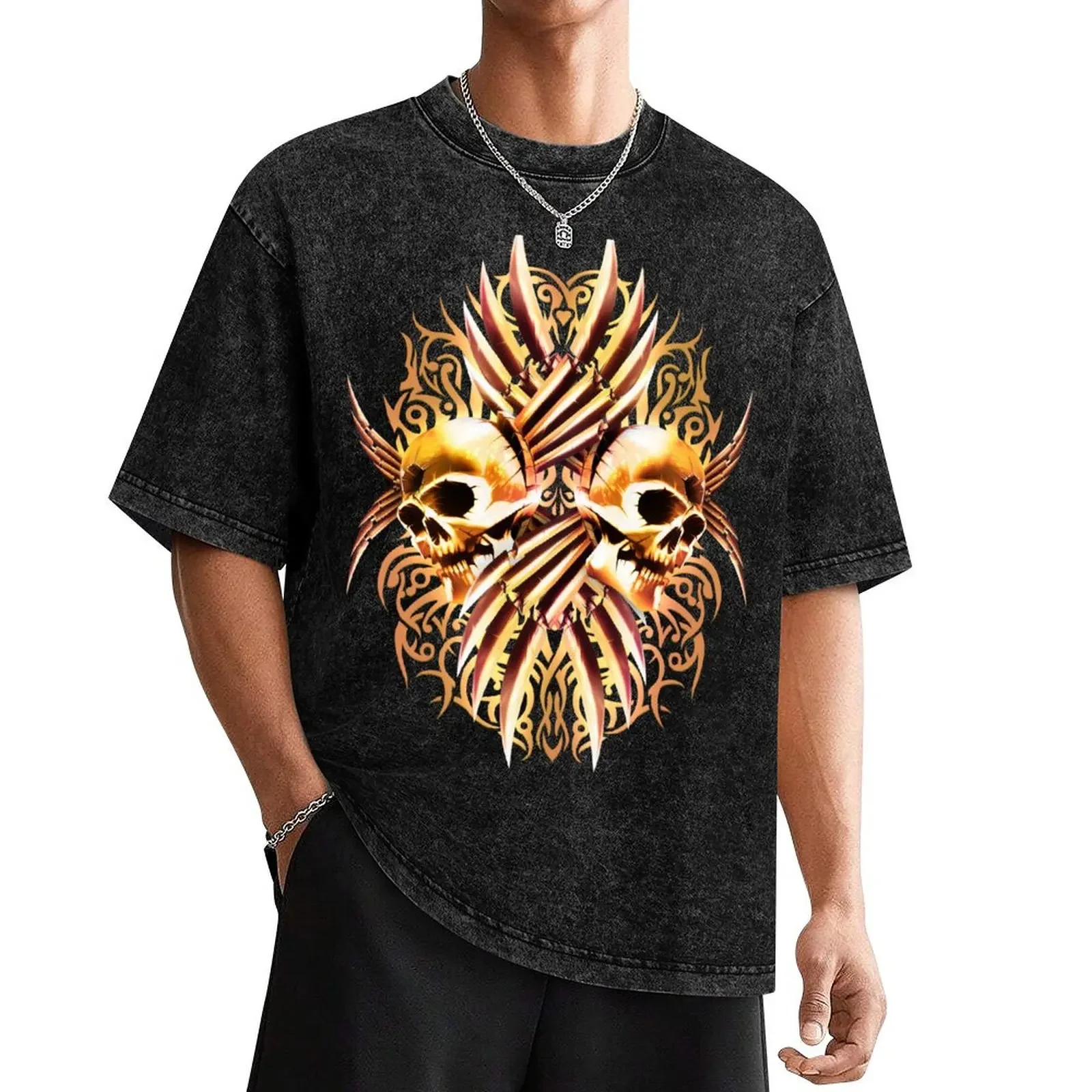 Golden Skulls - Ornamental Skulls Decor T-Shirt oversized graphic tee plain anime sports fans mens designer t shirt