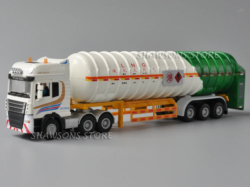 1:50 Scale Diecast Model Tanker Truck Toys Tractor With Gas Tank Semi-Trailer Miniature Replica