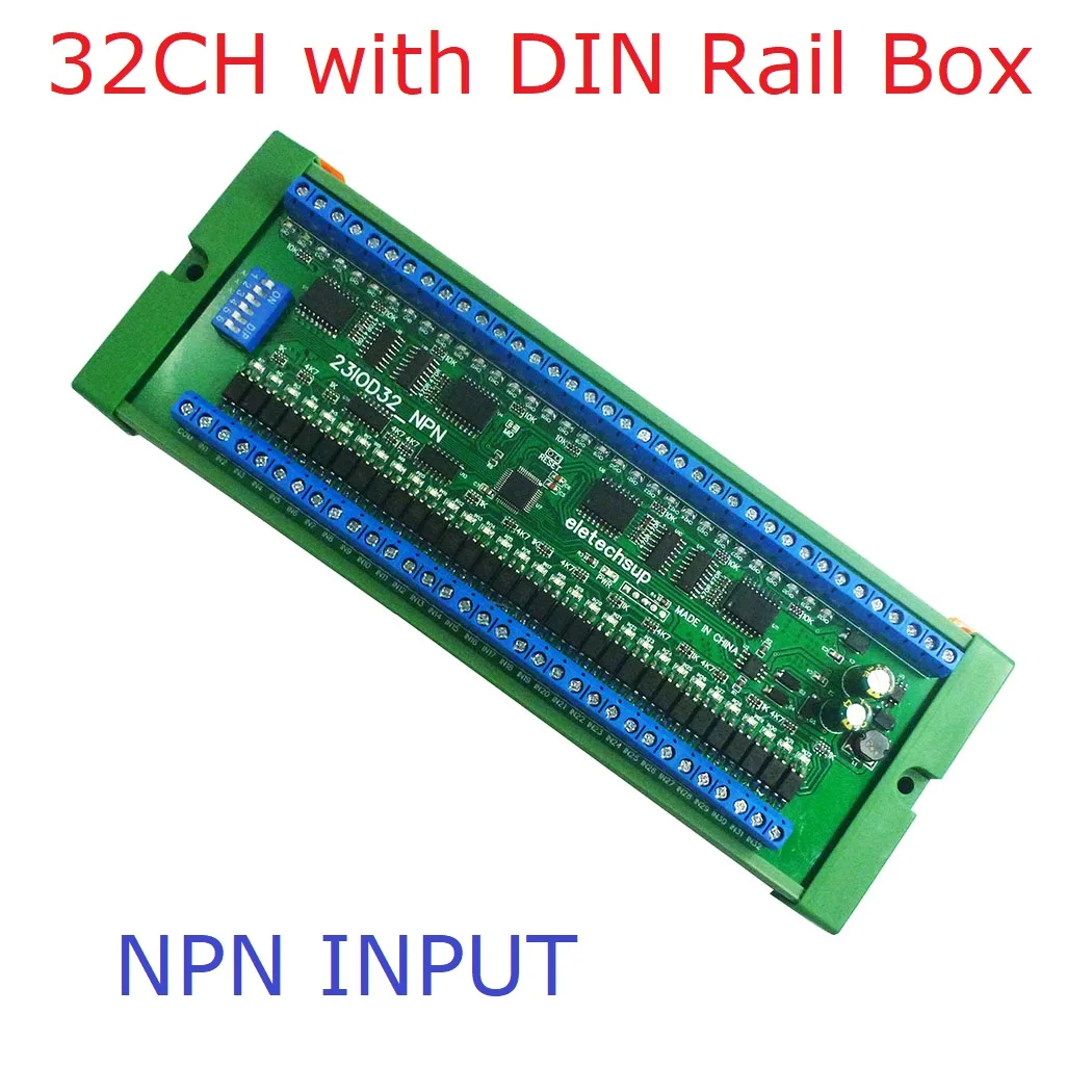 

DC12V-24V 32CH NPN/PNP Optically Isolated Input & 300MA NPN Solid State Relay Output RS485 Modbus RTU PLC IO Expansion Board