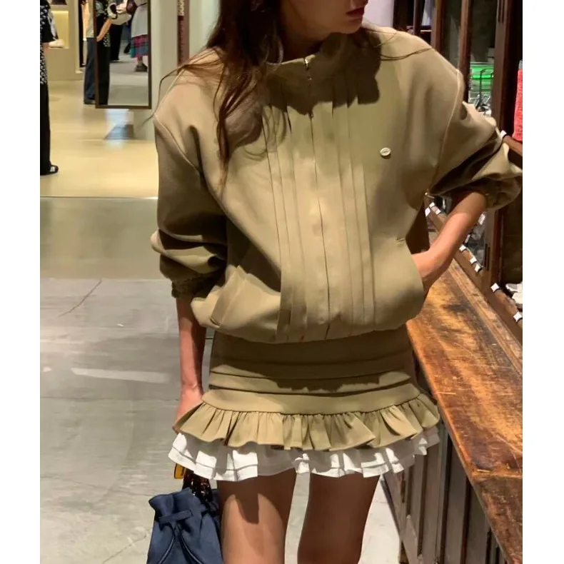 Conjunto elegante de dos piezas con cuello levantado y falda informal para mujer, traje de invierno Faion Long Sve