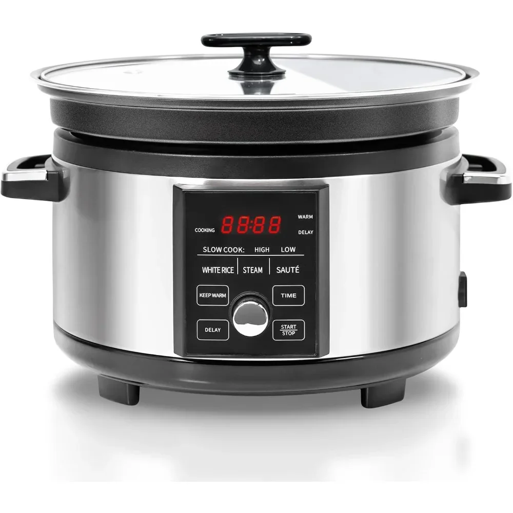 

Slow Cooker 5.5QT with Timer, Non Stick Aluminum Alloy Liner, Preset and Delay Function, Slow Cooker