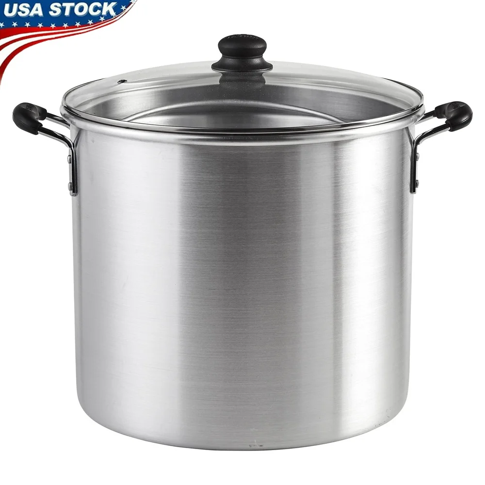

32qt Aluminum Boiler Pot with 21qt Steamer Basket Glass Lid Cool Touch Handles Cooking Steaming Soups Noodles Vegetables