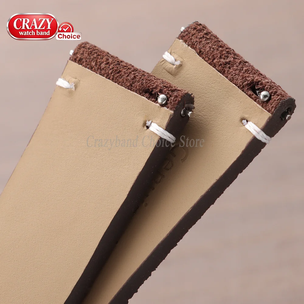 20mm 22mm Suede Leather Watch Strap for Omega for Seiko Brown Universal Vintage Cowhide Band Butterfly Buckle Men Women Bracelet - view 3