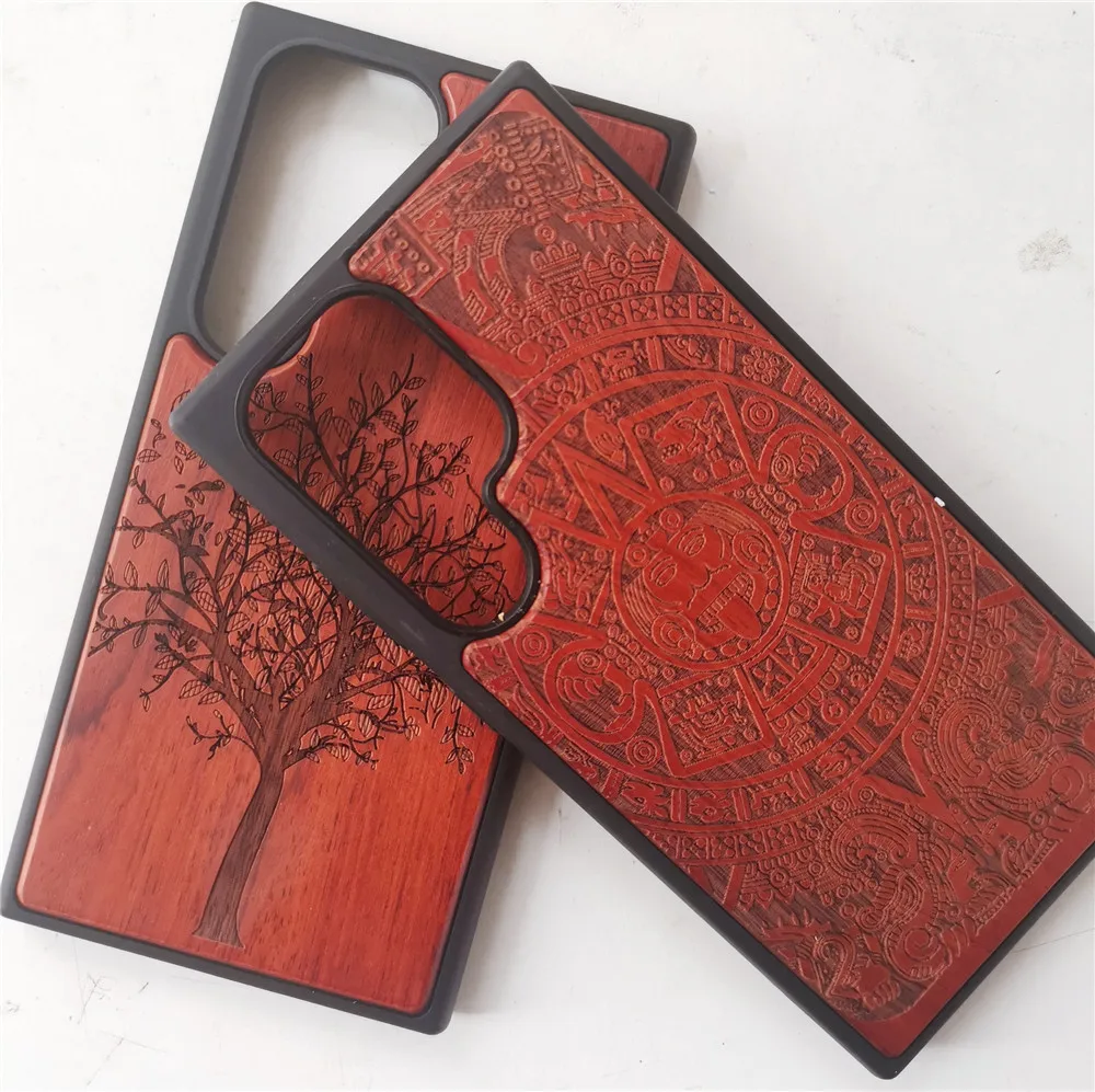 Carved Natural Wood Case Cover For Samsung Galaxy S24 S23 Ultra Wooden Case Accessories S24 Ultra