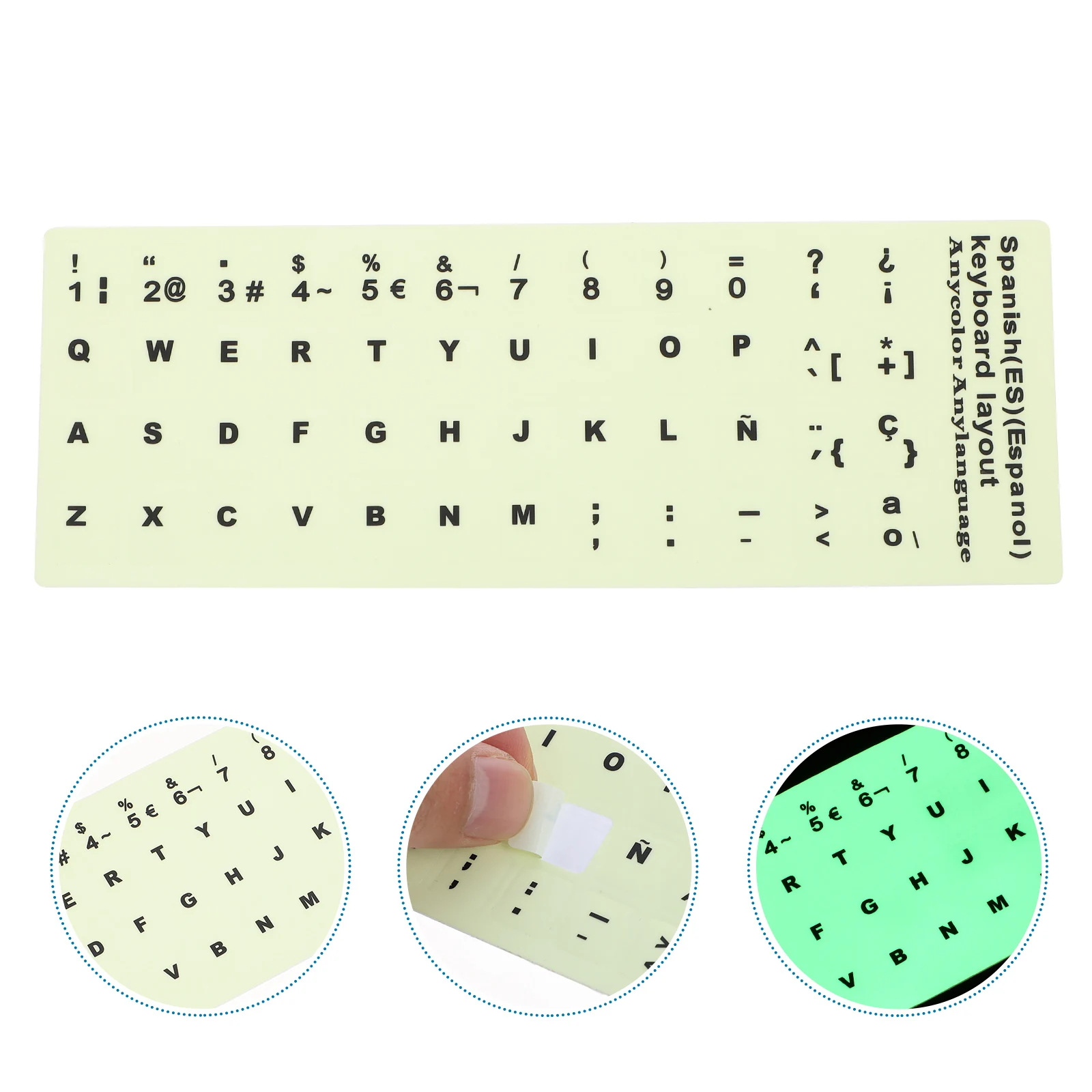 Fluorescent Keyboard Stickers 1 Sheet 13x11cm English Layout Glows After Light Exposure for Pc Laptop Matte Finish Scratch Proof