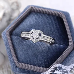 Luxury Women Double Heart Engagement Rings AAA Cubic Zirconia Silver Color Rings for Girlfriend Anniversary Gift Drop Shipping