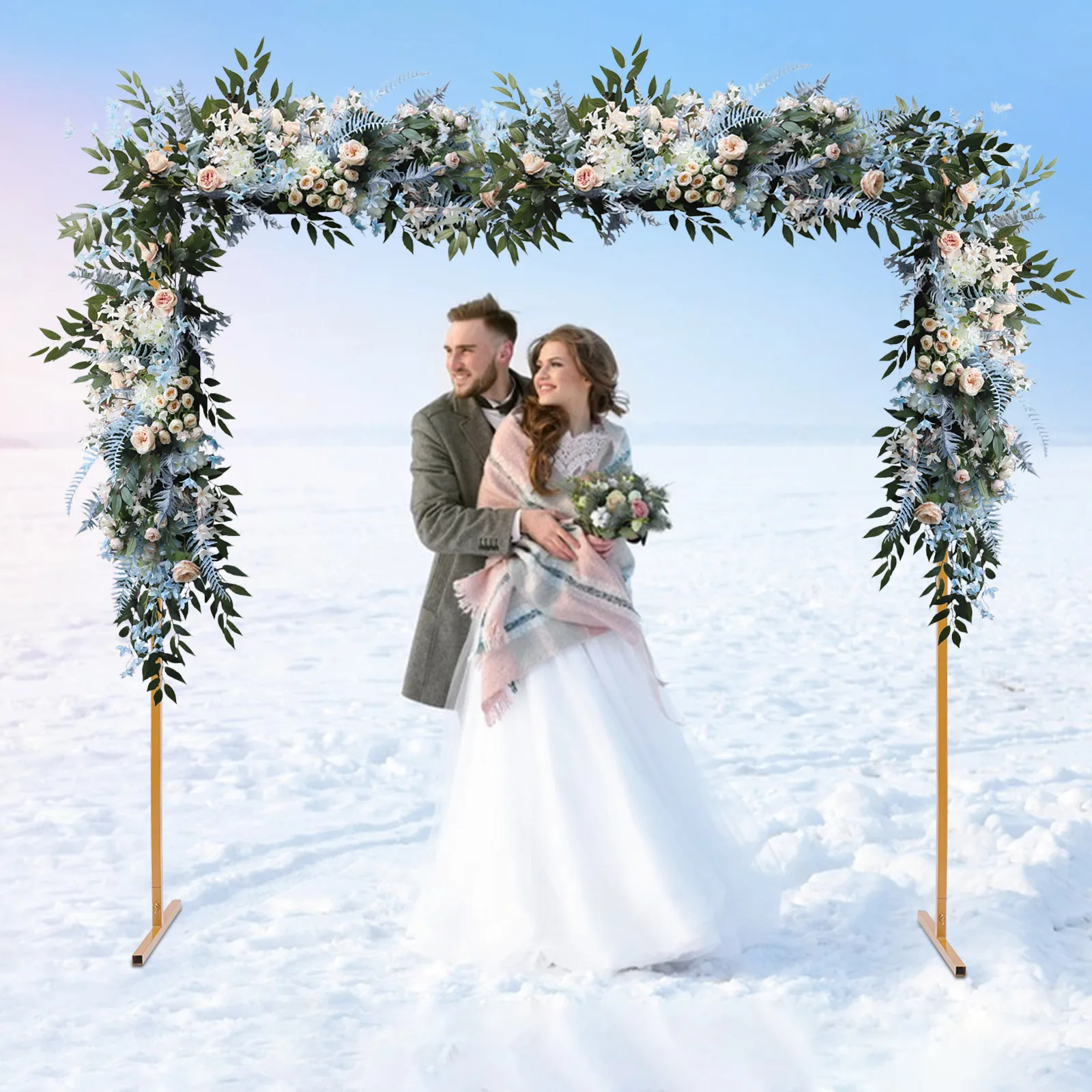 

6.6x6.6 Feet Wedding Arch Stand Freestanding Metal Garden Arch Background Decor for Wedding Party Event Adjustable Height