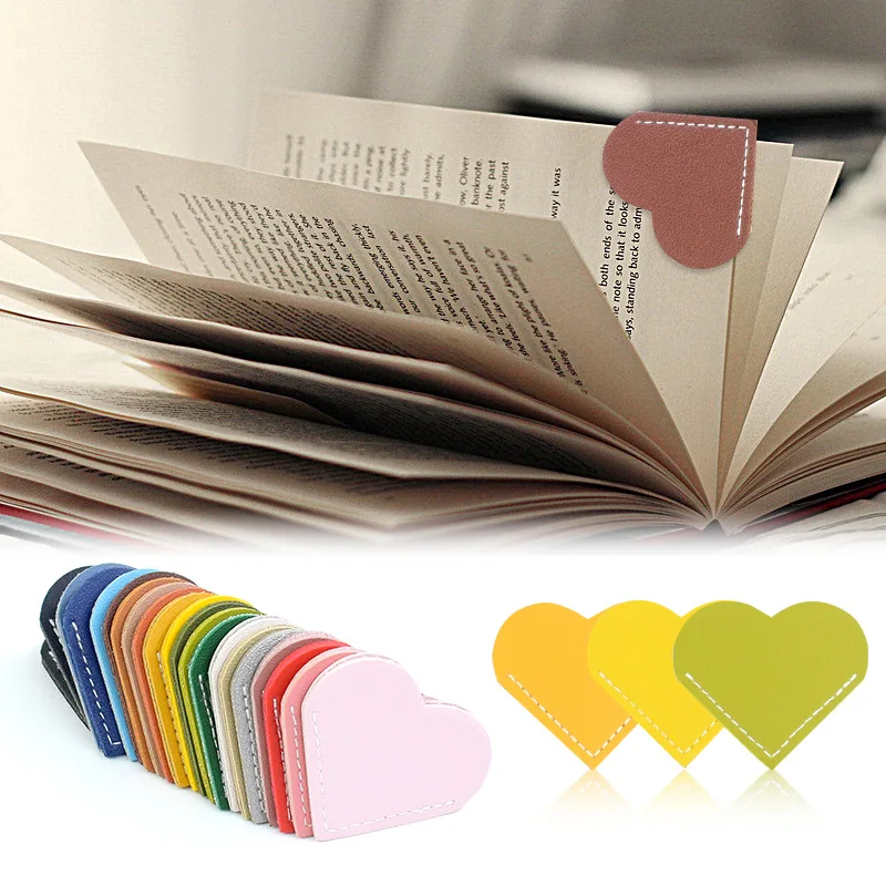 

Mini Creative PU Multicolor Heart Bookmarks, Corner Page Marker, Students Gift Label Stationery, Film Book Marks Supplies, 10Pcs