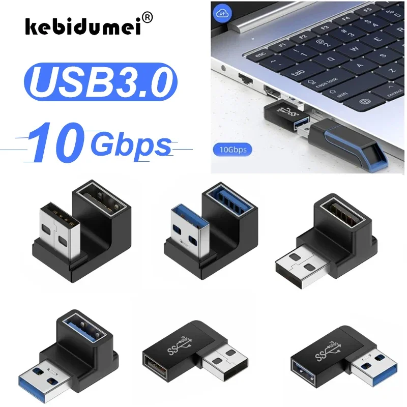 Adaptador de extensión USB 3,0 de 10Gbps macho a hembra, conector USB de codo hacia arriba de 90 grados para PC, portátil, conversión de enchufe